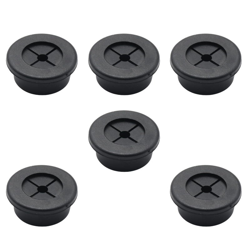 Adyoney 6 Pcs 25mm / 1 Inch Black Cable Cord Grommets, Rubber Desk Grommets for Table Computer Desk Wire Organizer TV Console and Other Furnitures Cover - Image 1